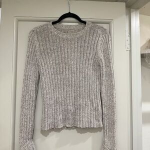 Gray Ribbed Knit Sweater